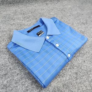 Nike Polo Shirt Mens Medium Blue Check Tiger Woods Collection Performance Golf